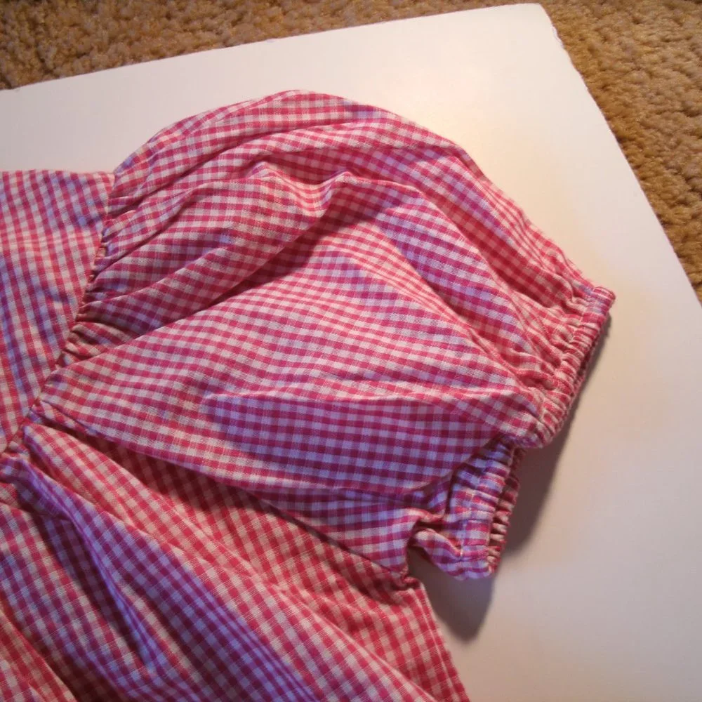Lolly Wolly Doodle Girls Bishop Top Pink Gingham Short Sleeves Flowy 8 New